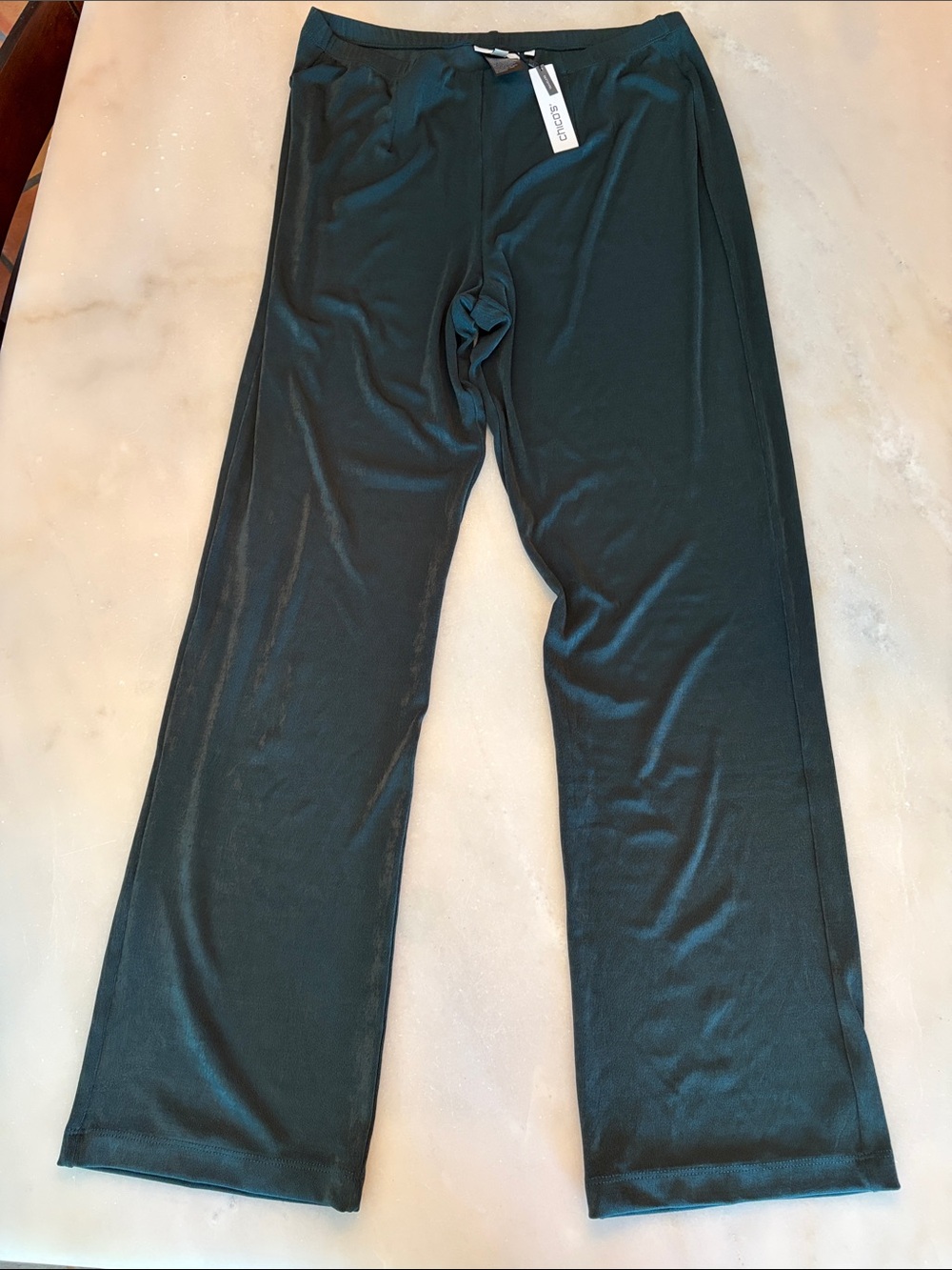 NWT Chico's Spruce Green Straight-Leg Knit “Travlers” Pants 2T